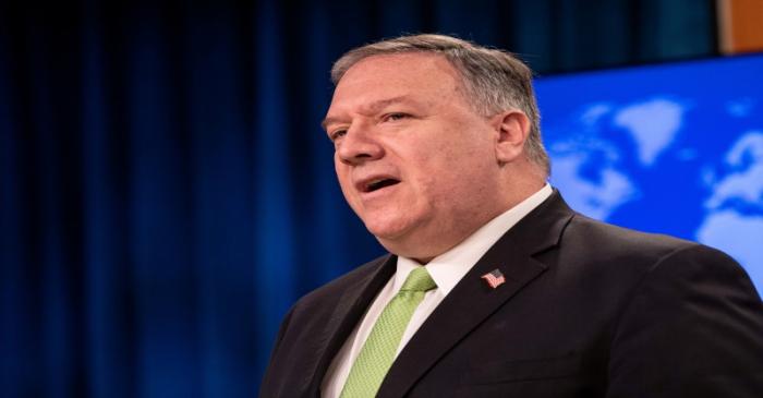 U.S. Secretary of State Mike Pompeo speaks to the media at the State Department in Washington