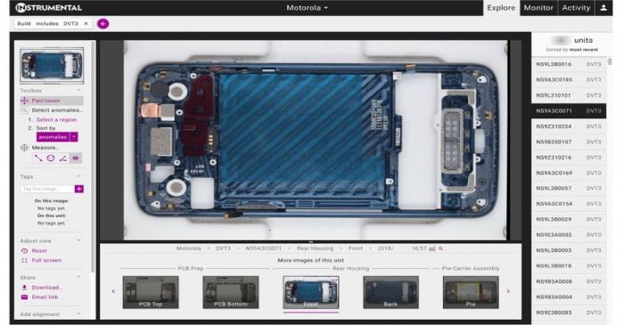 Screen shot of partially assembled Motorola mobile phones from a software system built by