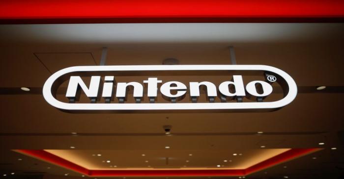 The logo of the Nintendo is displayed at Nintendo Tokyo, the first-ever Nintendo official store