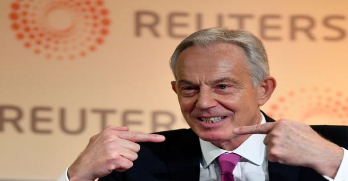 FILE PHOTO: Former British PM Blair speaks at a Reuters Newsmaker event in London