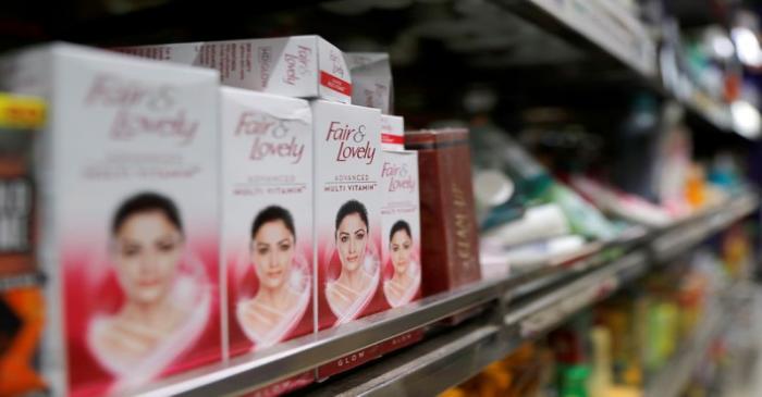 ?Fair & Lovely? brand of skin lightening products are seen on the shelf of a consumer store in