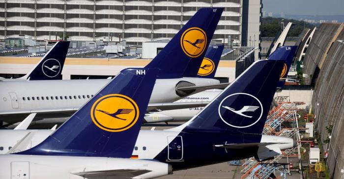 Lufthansa planes are seen parked on the tarmac of Frankfurt Airport