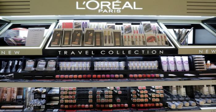 FILE PHOTO: A cosmetic display of French cosmetics group L'Oreal is seen at a duty free shop at