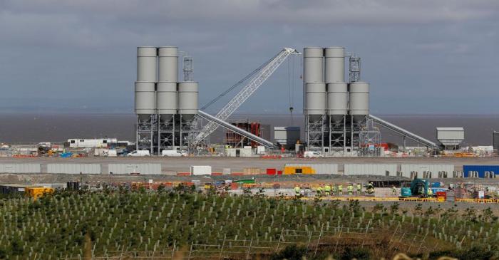 FILE PHOTO: Men work at the Hinkley Point C nuclear power station site near Bridgwater in