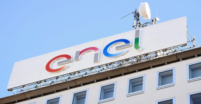 A logo of Italian multinational energy company Enel is seen in Milan