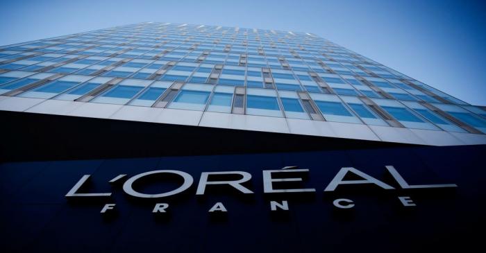 FILE PHOTO: The logo of French cosmetics group L'Oreal in the western Paris suburb of