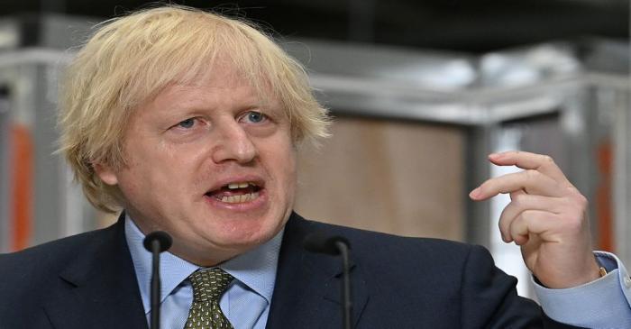 Britain's Prime Minister Boris Johnson delivers a speech during his visit to Dudley College of