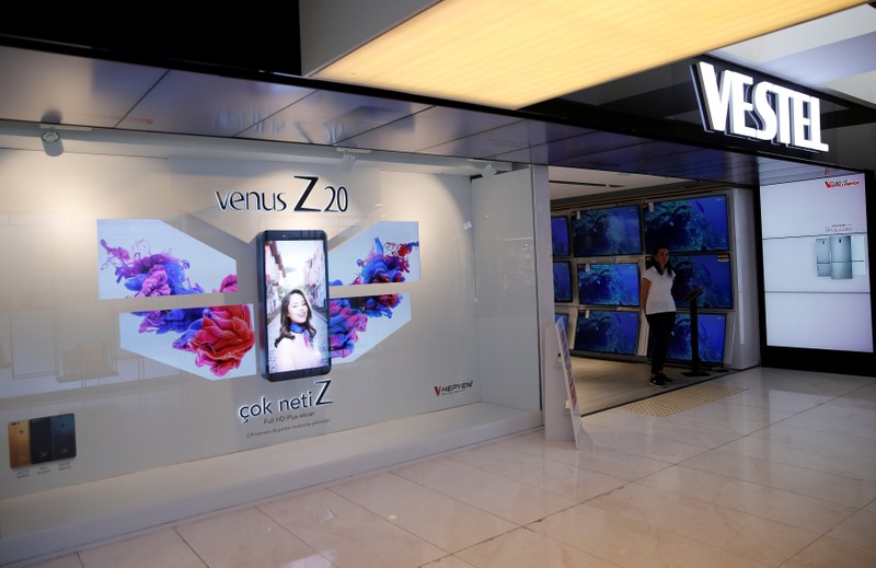 An advertisement for Venus Z20 mobile phone is seen at a Vestel store in Istanbul