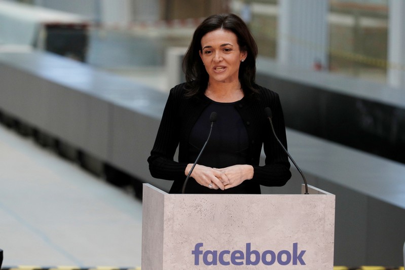 Sheryl Sandberg, Chief Operating Officer of Facebook, delivers a speech during a visit in Paris