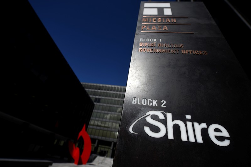 FILE PHOTO: Shire branding is seen outside their offices in Dublin
