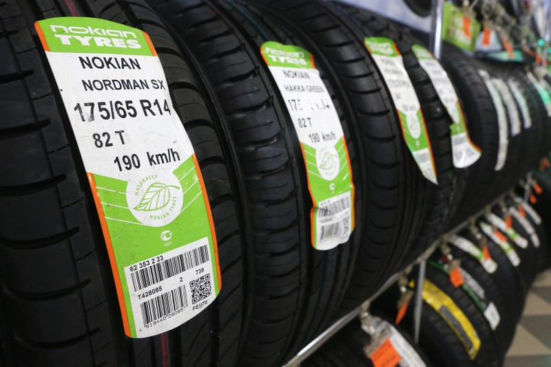 Nokian tyres are stored at a tyre assembling centre and shop in Moscow