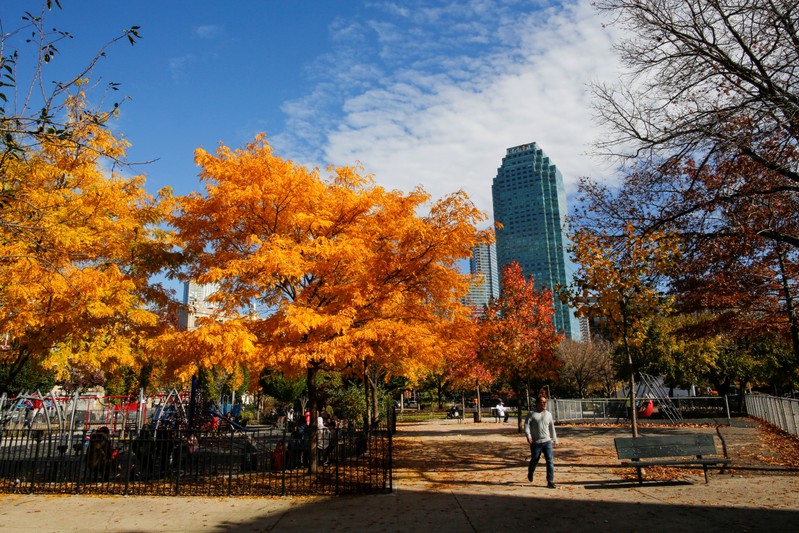 A man walks through Murray Playground, in Long Island City, where Amazon.com is reportedly