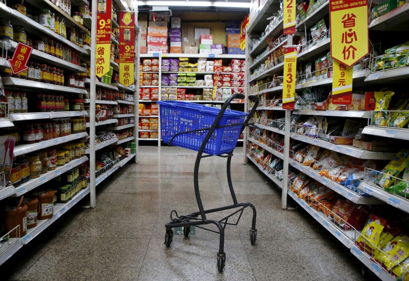 FILE PHOTO: Empty shopping cart is seen at a branch store of Wal-Mart in Beijing, China