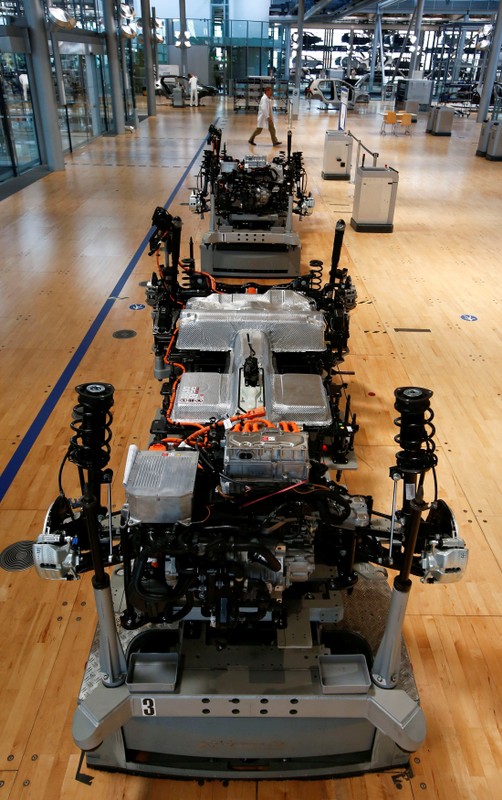FILE PHOTO: Engine and battery for a VW e-Golf electric car are pictured in Dresden