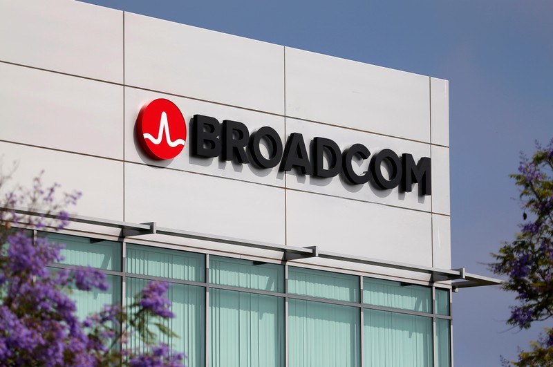 FILE PHOTO: Broadcom Limited company logo is pictured on an office building in Rancho Bernardo,