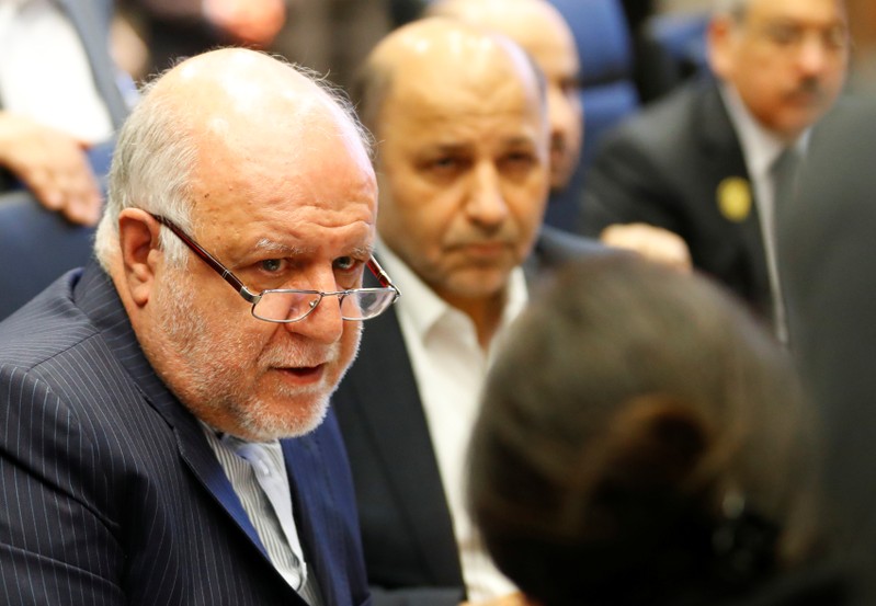 Iran's Oil Minister Zanganeh talks to journalists at the beginning of an OPEC meeting in Vienna