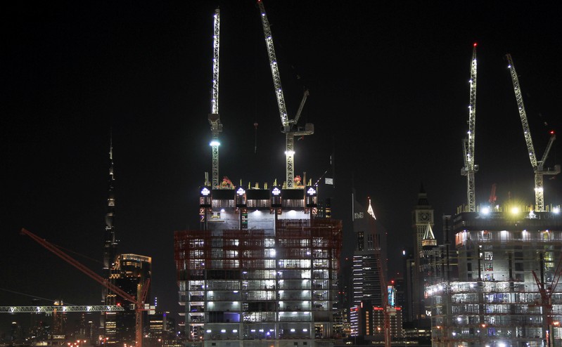 General view of Dubai's cranes at the construction site in Dubai