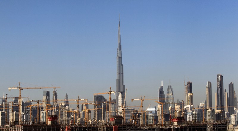 General view of Dubai's cranes at a construction site in Dubai
