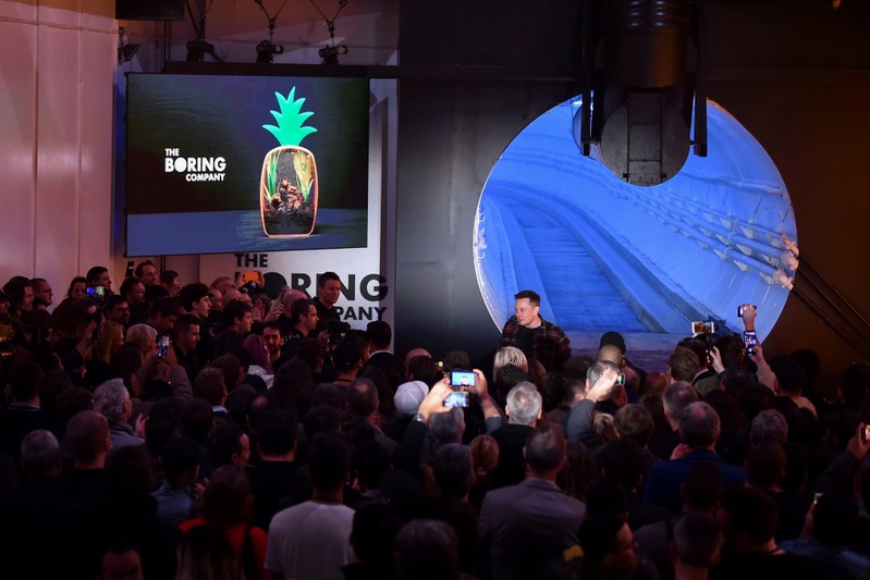 The Boring Company unveils first test tunnel of their transporation system in Hawthorne,