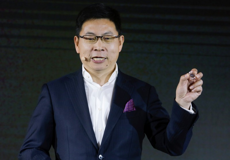 The head of Huawei's consumer business group, Richard Yu, speaks during a presentation