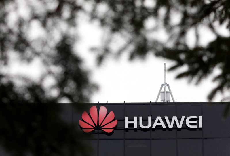 FILE PHOTO: The Huawei logo is pictured outside a research facility in Ottawa