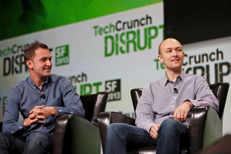 FILE PHOTO: Lyft co-founders Zimmer and Green speak on stage during TechCrunch Disrupt 2013 in