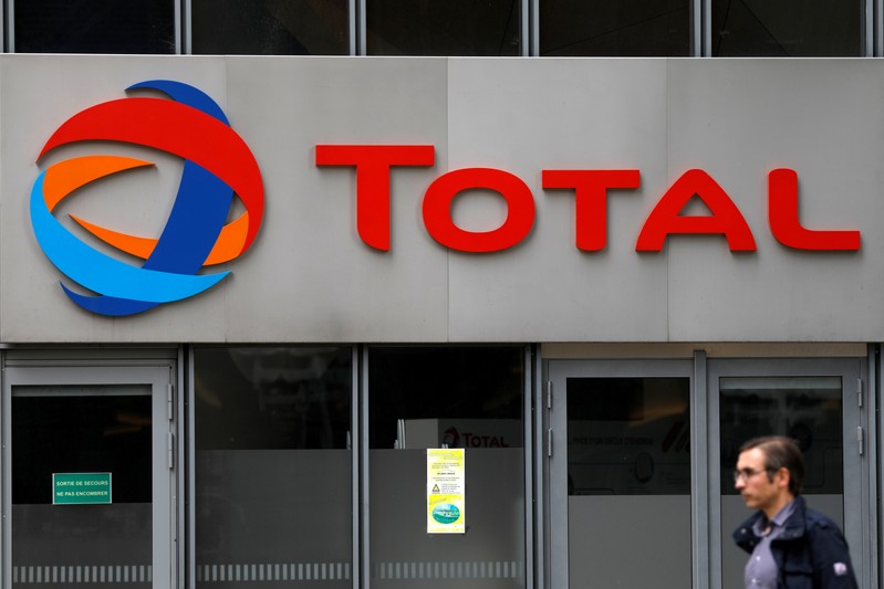 FILE PHOTO: The logo of French oil giant Total is seen at La Defense business and financial