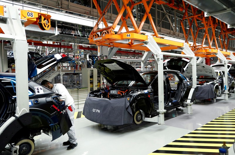 FILE PHOTO: Workers at Audi production line of in Brussels