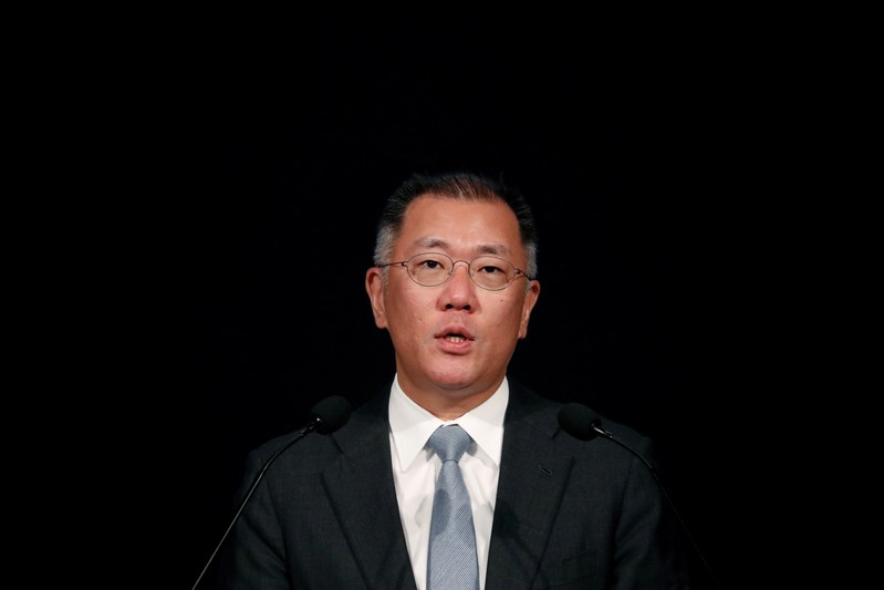 FILE PHOTO: Chief Vice Chairman of Hyundai Motor Group Chung Eui-sun delivers his speech during