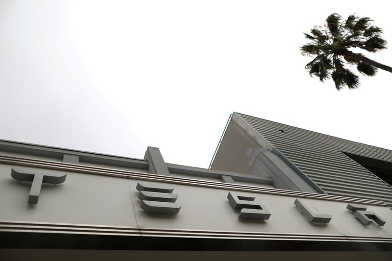 FILE PHOTO: A Tesla showroom is seen in Santa Monica