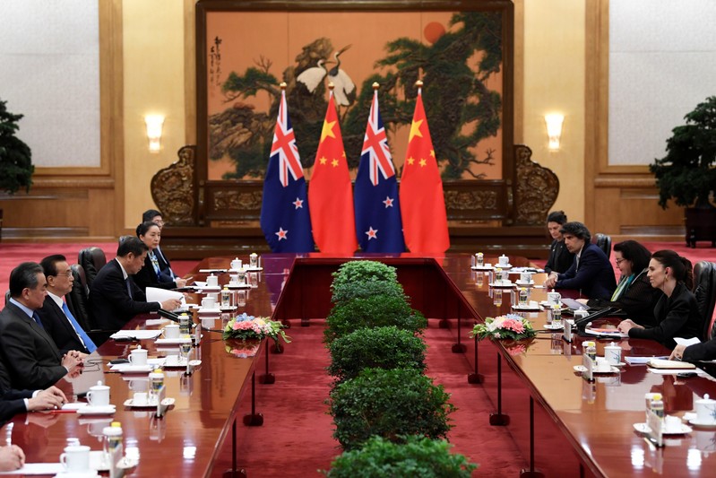 New Zealand Prime Minister Jacinda Ardern holds a meeting with Chinese Premier Li Keqiang at