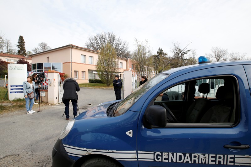 French gendarmes stand at the entrance of the 