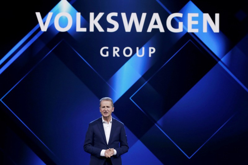 FILE PHOTO: Herbert Diess, Volkswagen's new CEO, speaks at a Volkswagen Group's media event in