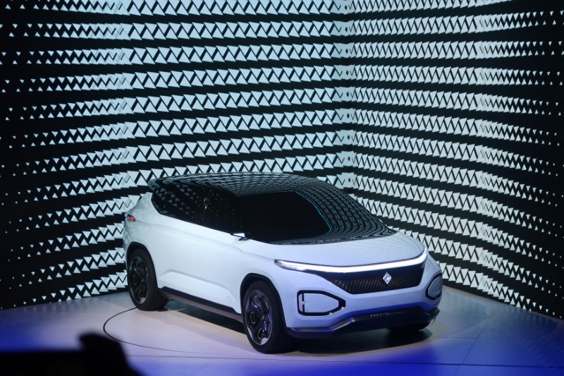 The new Baojun RM-C concept vehicle is seen onstage during a global premiere in Shanghai