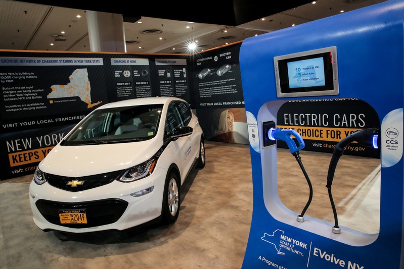 FILE PHOTO: FILE PHOTO: An official New York State electric car is displayed in a New York