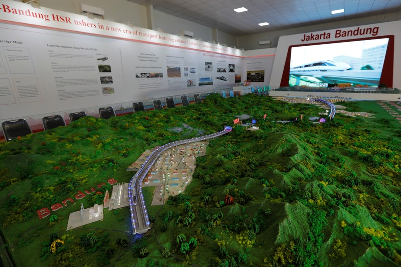 Mock-up of Jakarta-Bandung Highspeed Railway is seen at an exhibition hall near Walini tunnel