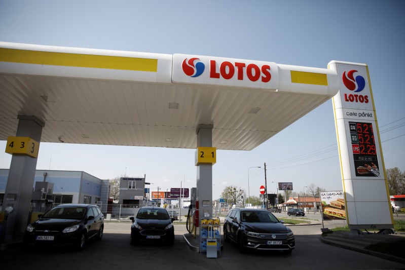 Petrol station of Lotos, Poland's oil refiner, is pictured in Warsaw