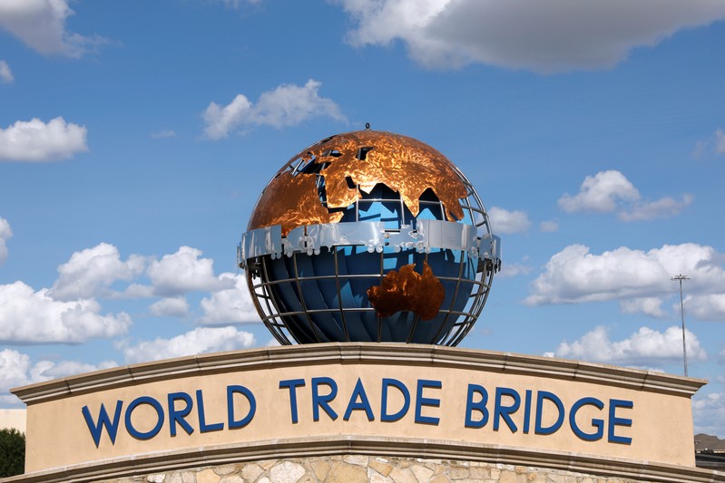 The entrance of the World Trade Bridge is seen in Laredo