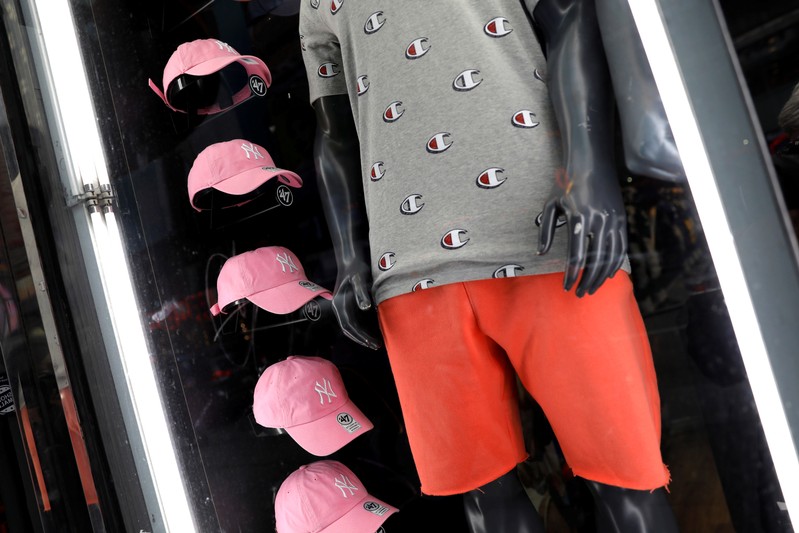 FILE PHOTO: Sportswear is seen displayed in the window at a store in New York