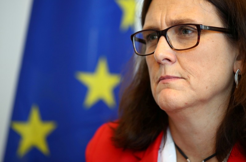 FILE PHOTO: EU Trade Commissioner Malmstrom attends an interview with Reuters in Geneva