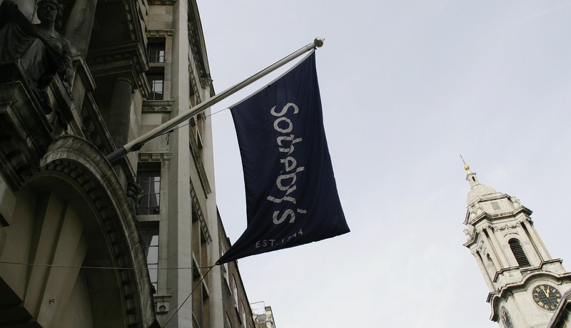 General exterior view of Sotheby auction house in London