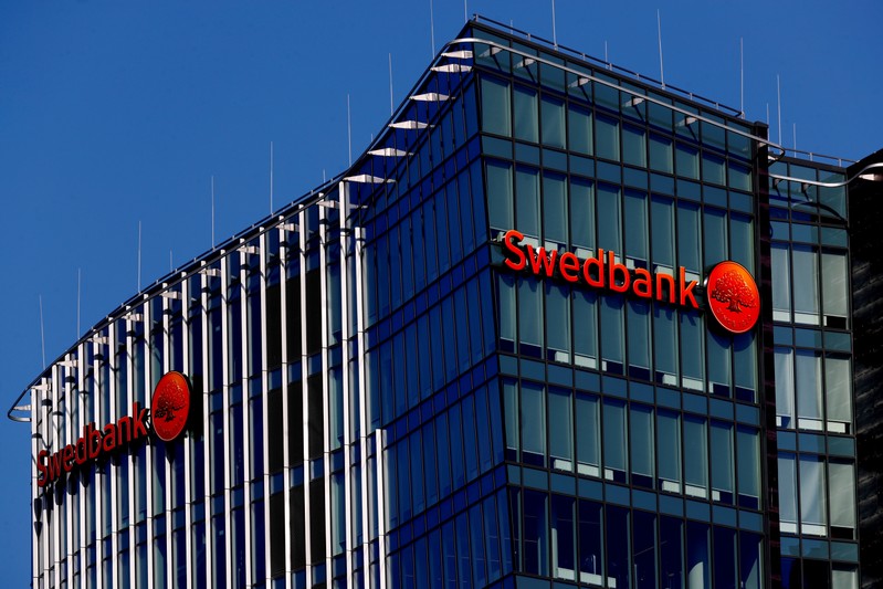 FILE PHOTO: Swedbank signs on a building in Vilnius