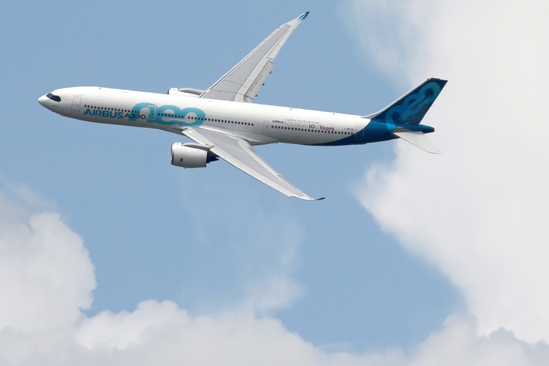 An Airbus A330 NEO performs at the 53rd International Paris Air Show at Le Bourget Airport near