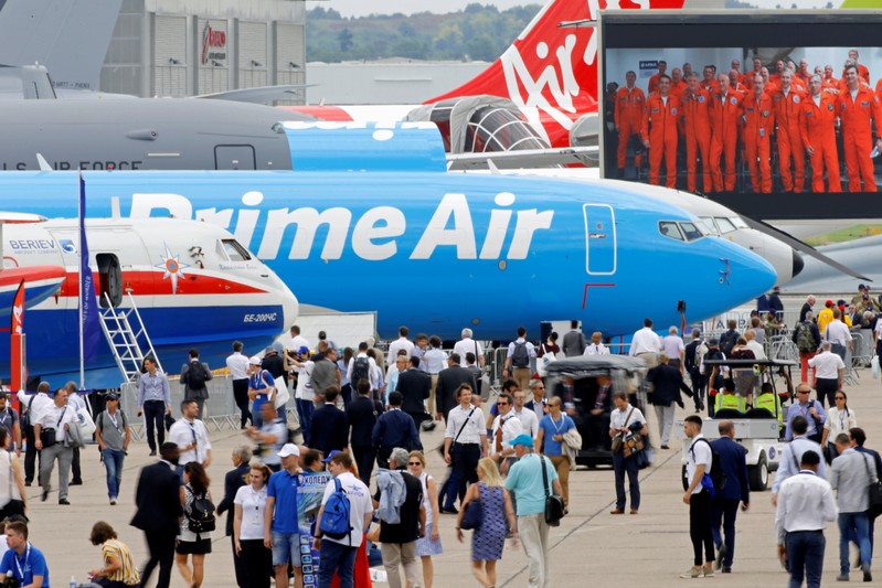 Visitors on static display during the 53rd International Paris Air Show at Le Bourget Airport