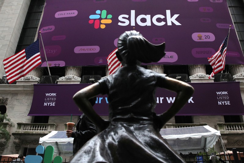 The Slack Technologies Inc. logo is seen behind 