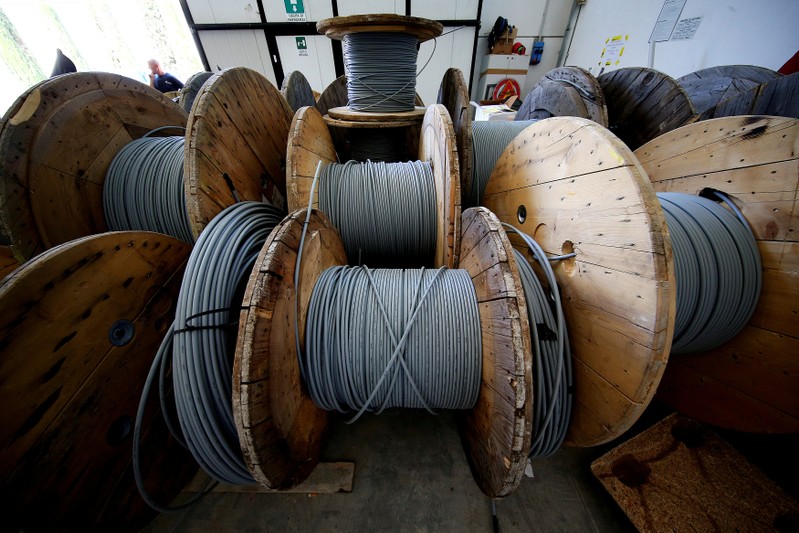 FILE PHOTO: Reels of optical fiber cables are seen in a storage area in Perugia