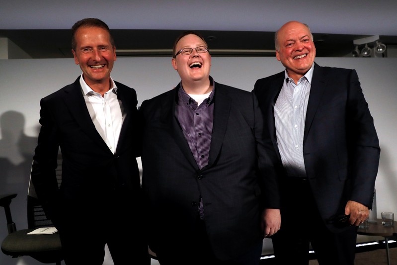 Ford President and CEO Jim Hackett and Volkswagen AG CEO Dr. Herbert Diess at a news conference