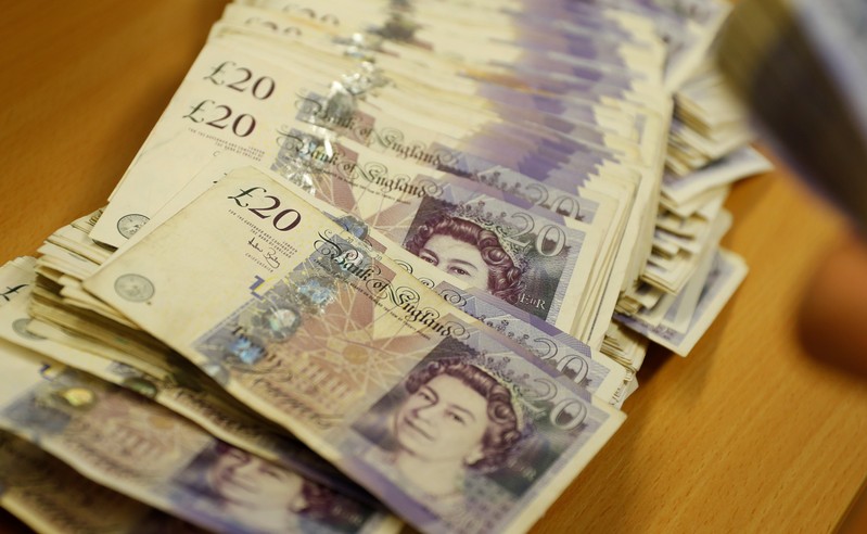 British Pound Sterling banknotes are seen at the Money Service Austria company's headquarters