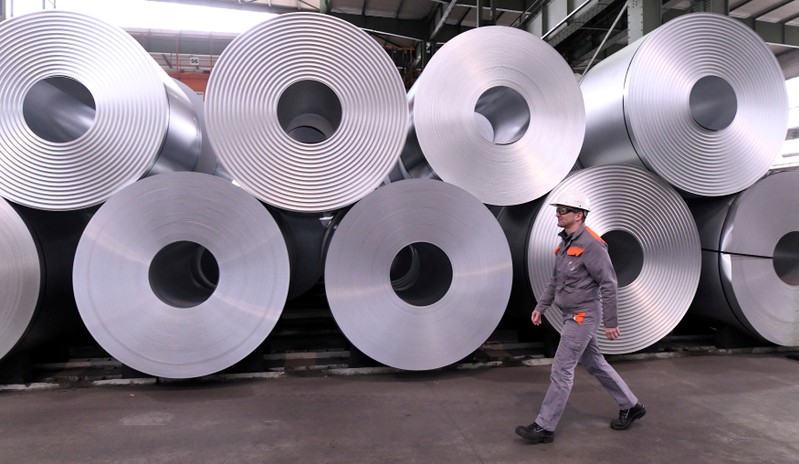FILE PHOTO: Steel rolls are pictured at the plant of German steel company Salzgitter AG in