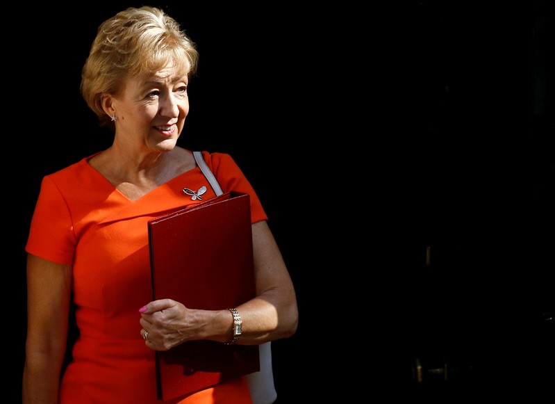 Newly appointed Business Secretary Andrea Leadsom is seen outside Downing Street in London